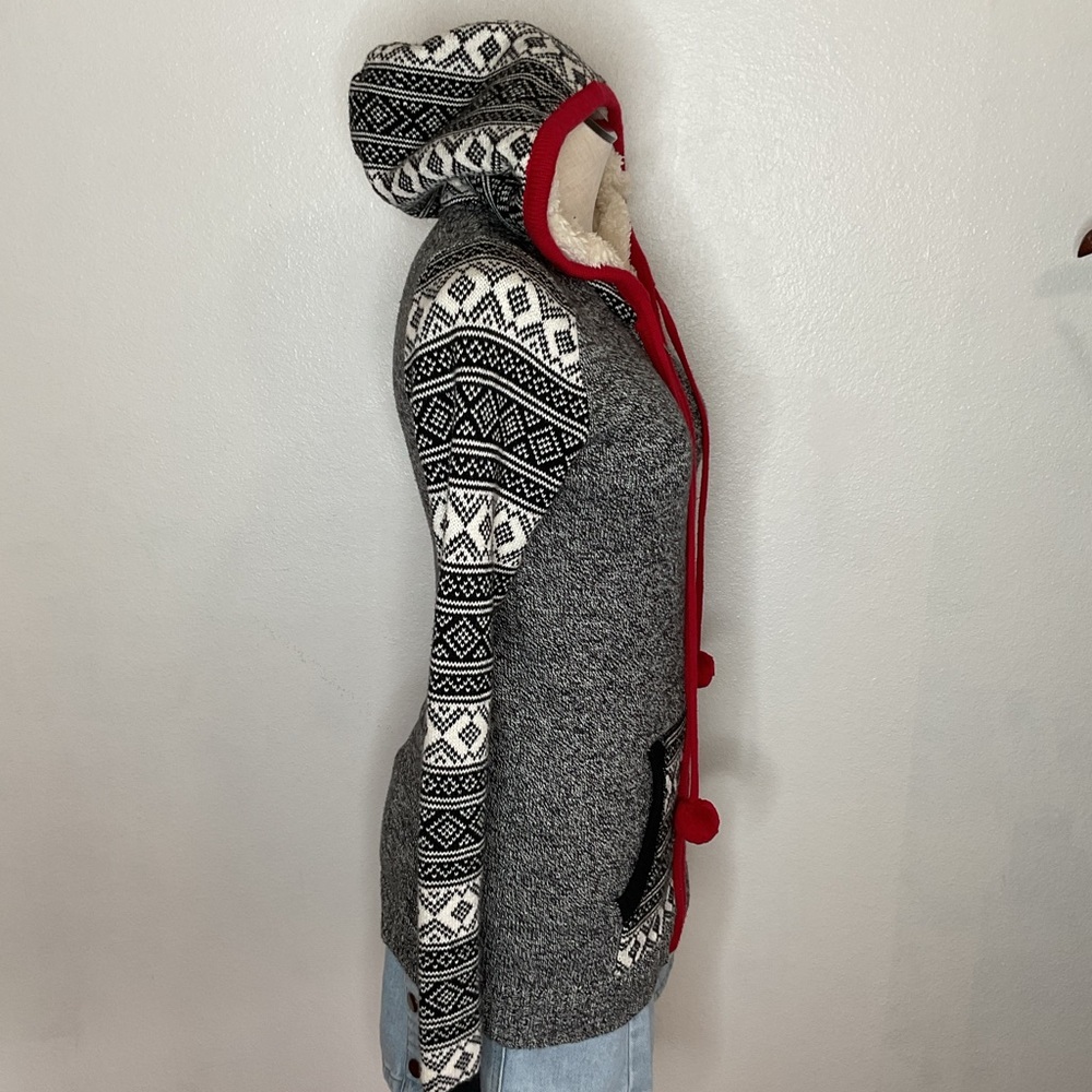 Nordic Fair Isle Zip Up Hoodie Cardigan Sweater - Picture 10 of 16